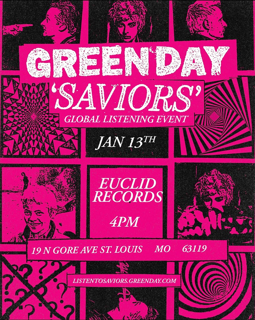 Green Day Listebning Party at Euclid Records, 4 pm on Saturday, January 13, 2024.